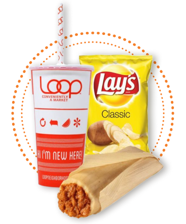 Loop Soda Tamale and Lays Chips