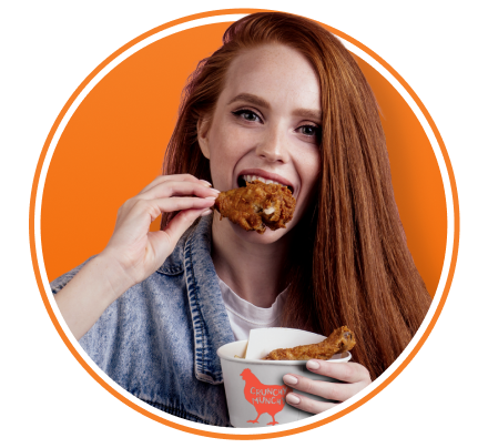 Happy Loop Customer Eating Crunchy Munchy Fried Chicken
